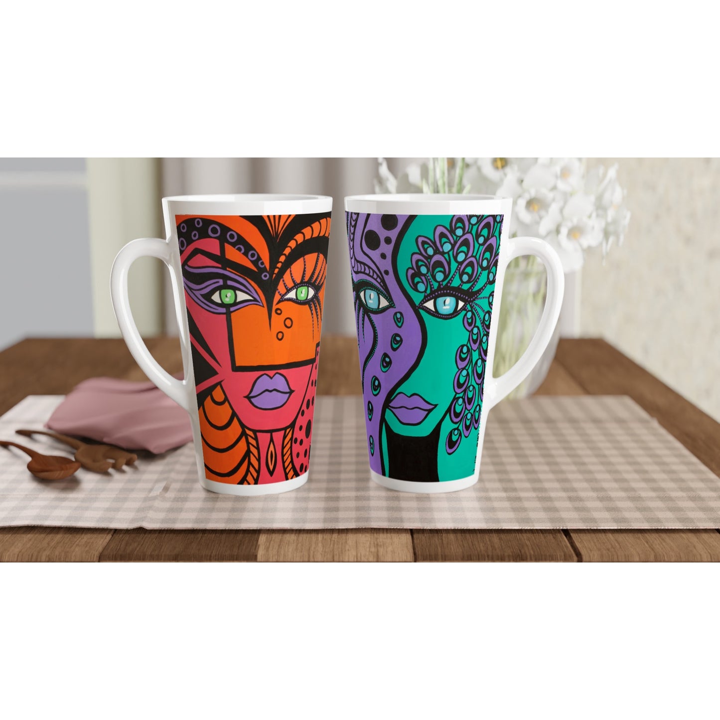 Weiße Latte-Tasse Woman of Lust/Peacock Woman17oz