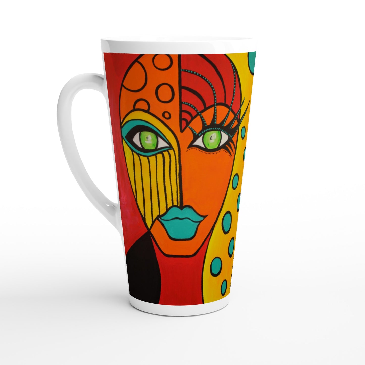 seitliche linke Aufnahme, von einer konischen Keramiktasse der Marke Zeniart, mit dem Motiv Lonely Alien Woman
