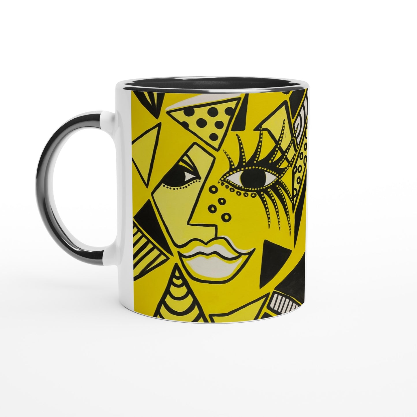 Aufnahme der Cheetah Woman Keramiktasse mit schwarzem Griff von der linken Seite