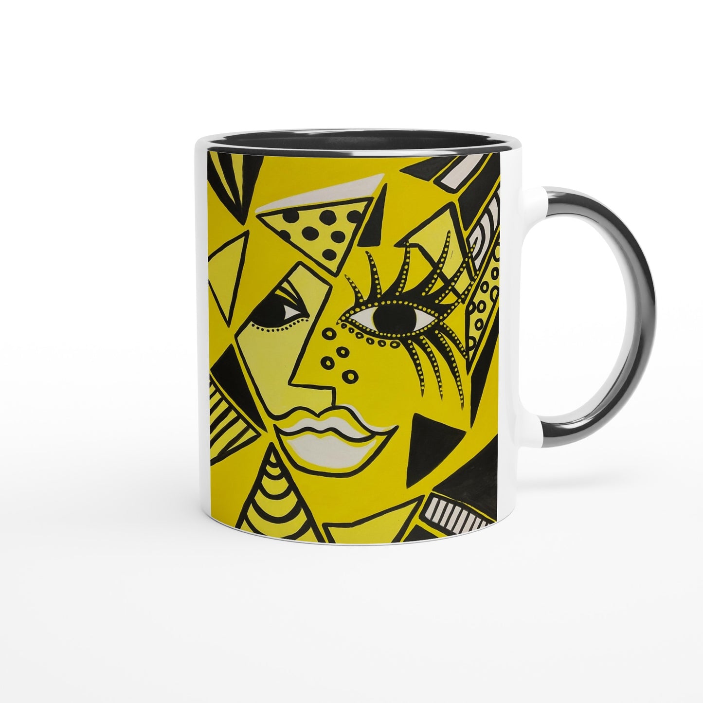 Aufnahme der rechten Seites des innfarbiger Keramikbechers von ZeniArt mit dem Motiv Cheetah Woman