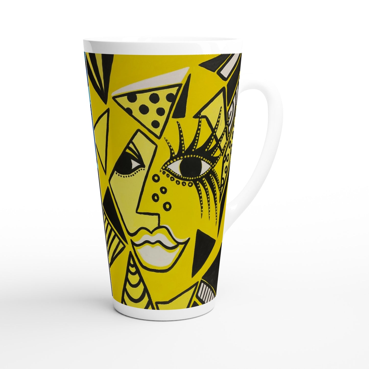 seitliche rechte Aufnahme, von einer konischen Keramiktasse der Marke Zeniart, mit dem Motiv Cheetah Woman