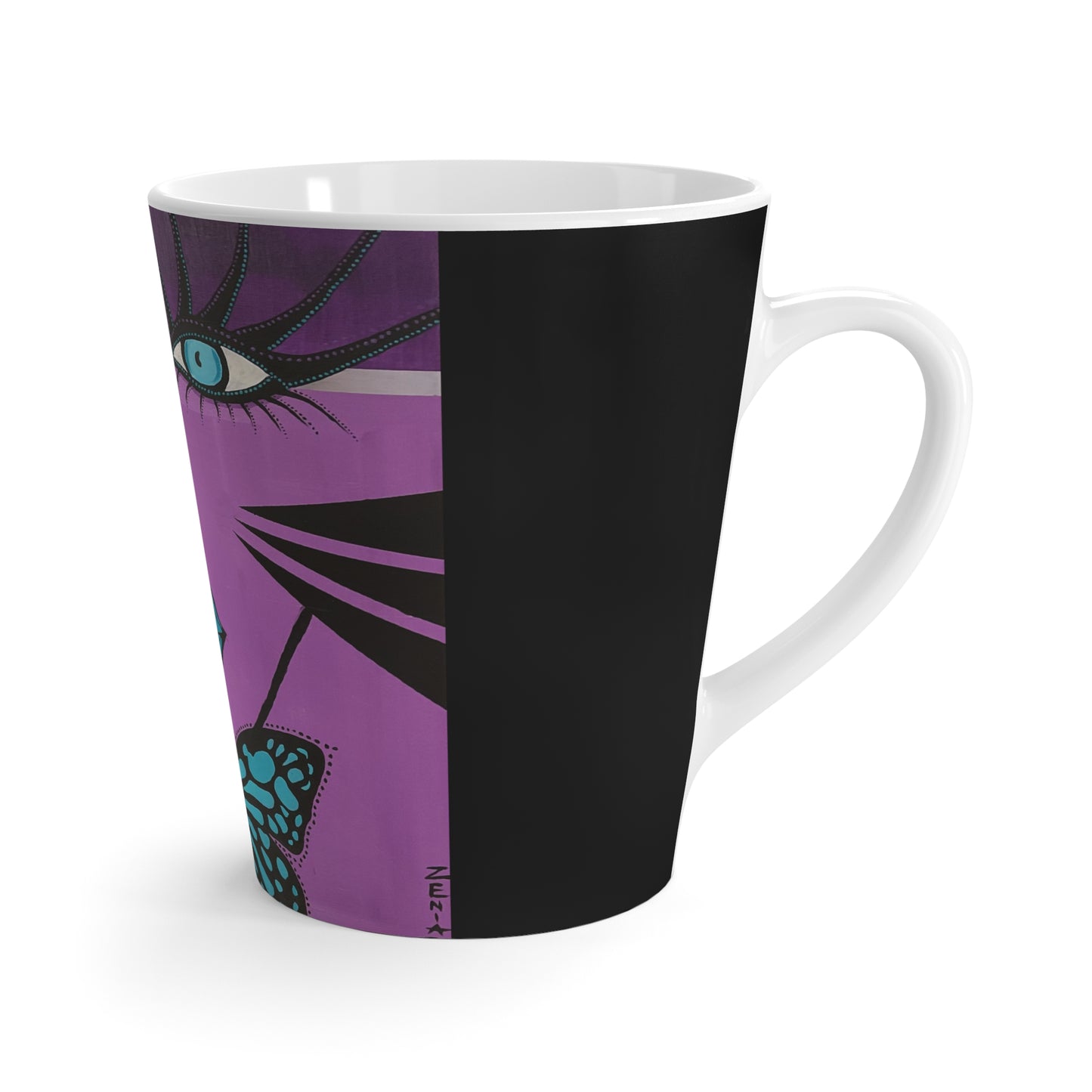 Aufnahme der rechten Seite der Purple Butterfly Woman Lattetasse von ZeniArt