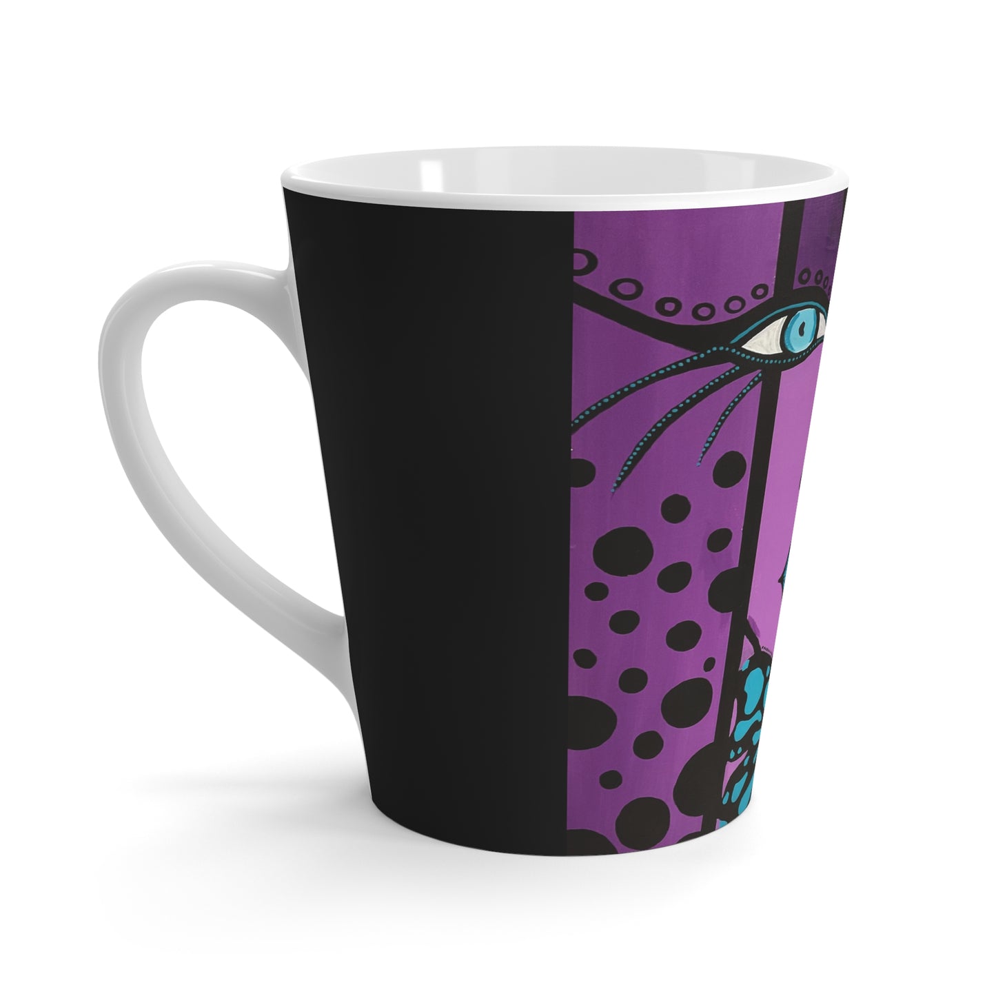 Aufnahme der Lattetasse Purple Butterfly Woman von ZeniArt von der linken Seite