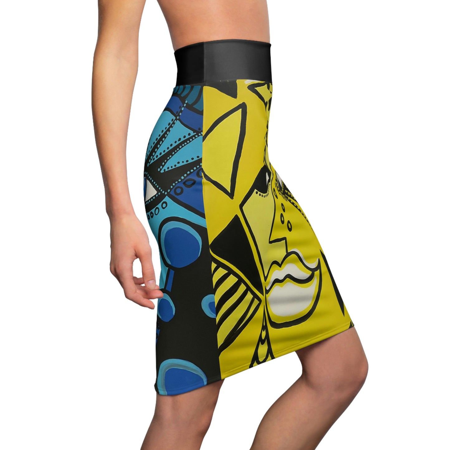 seitliche Aufnahme eines Modells mit einem coolen Bleistiftrock der Marke ZeniArt