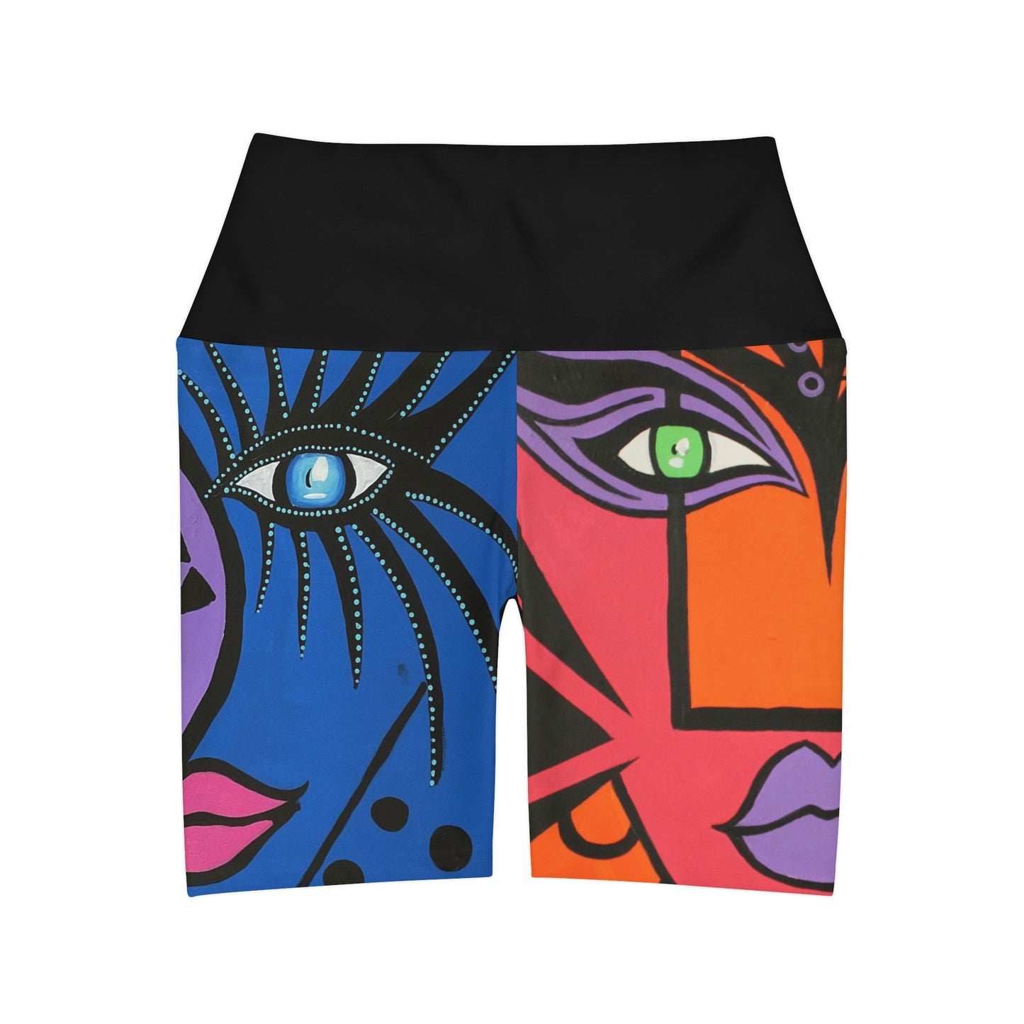 2D Ansicht einer Yoga Short mit hoher Taile der Marke ZeniArt. All Over Print mit den Motiven Cobra Woman / Woman Of Lust
