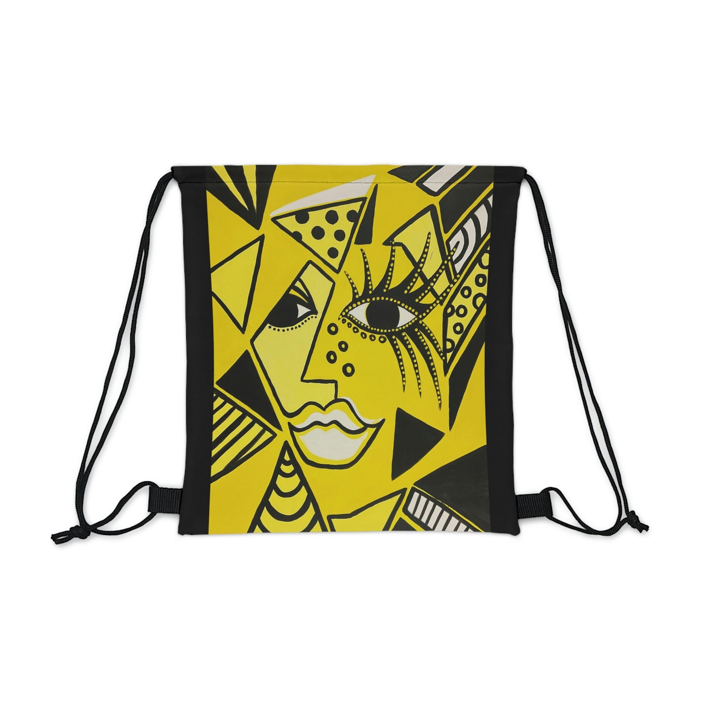 Vordere Aufnahme einer leeren Outdoor Kordeltasche der Marke ZeniArt bedruckt mit dem Motiv Cheetah Woman