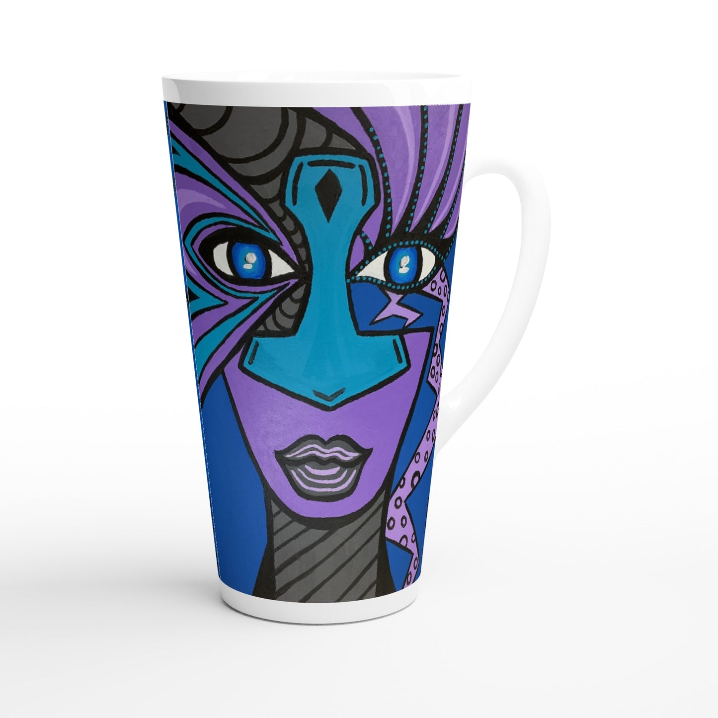 seitliche rechte Aufnahme, von einer konischen Keramiktasse der Marke Zeniart, mit dem Motiv Hammer of Thor Woman