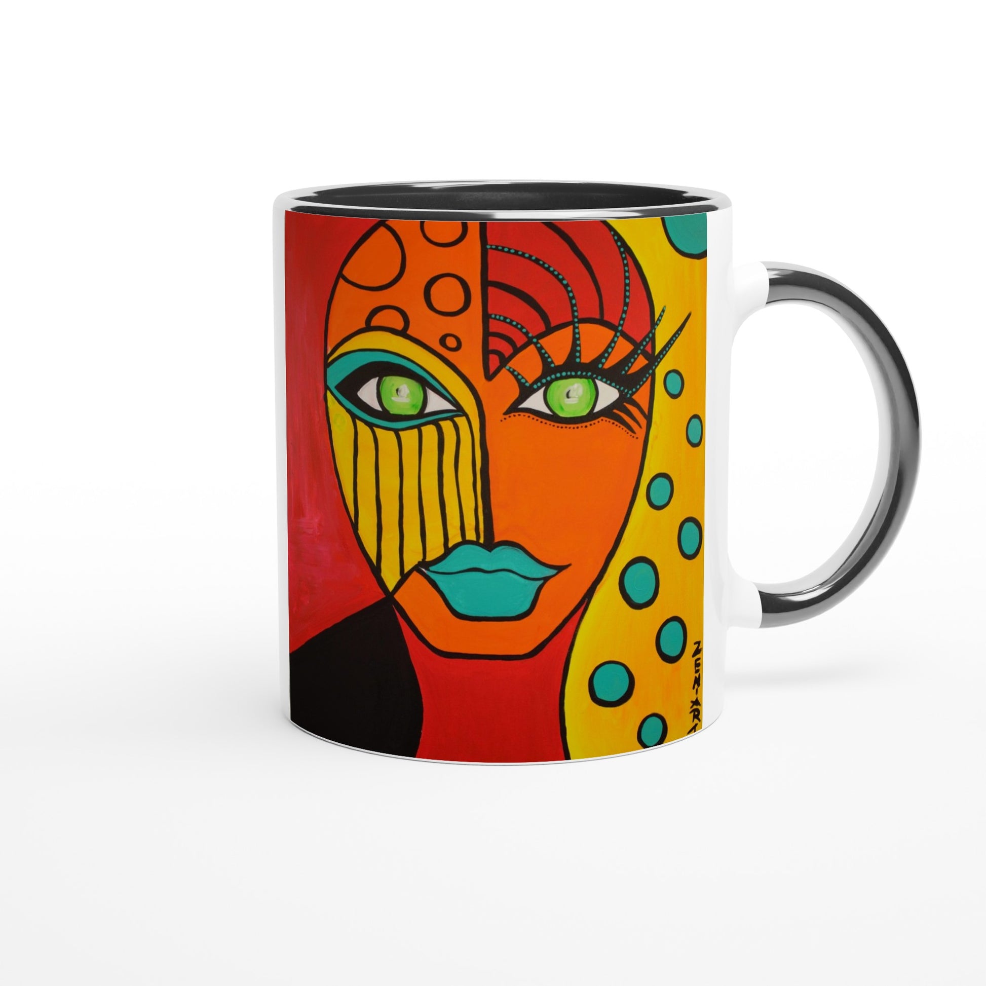 Rechte Bechersicht mit dem Motiv Lonely Alien Woman Bechers mit schwarzem Griff
