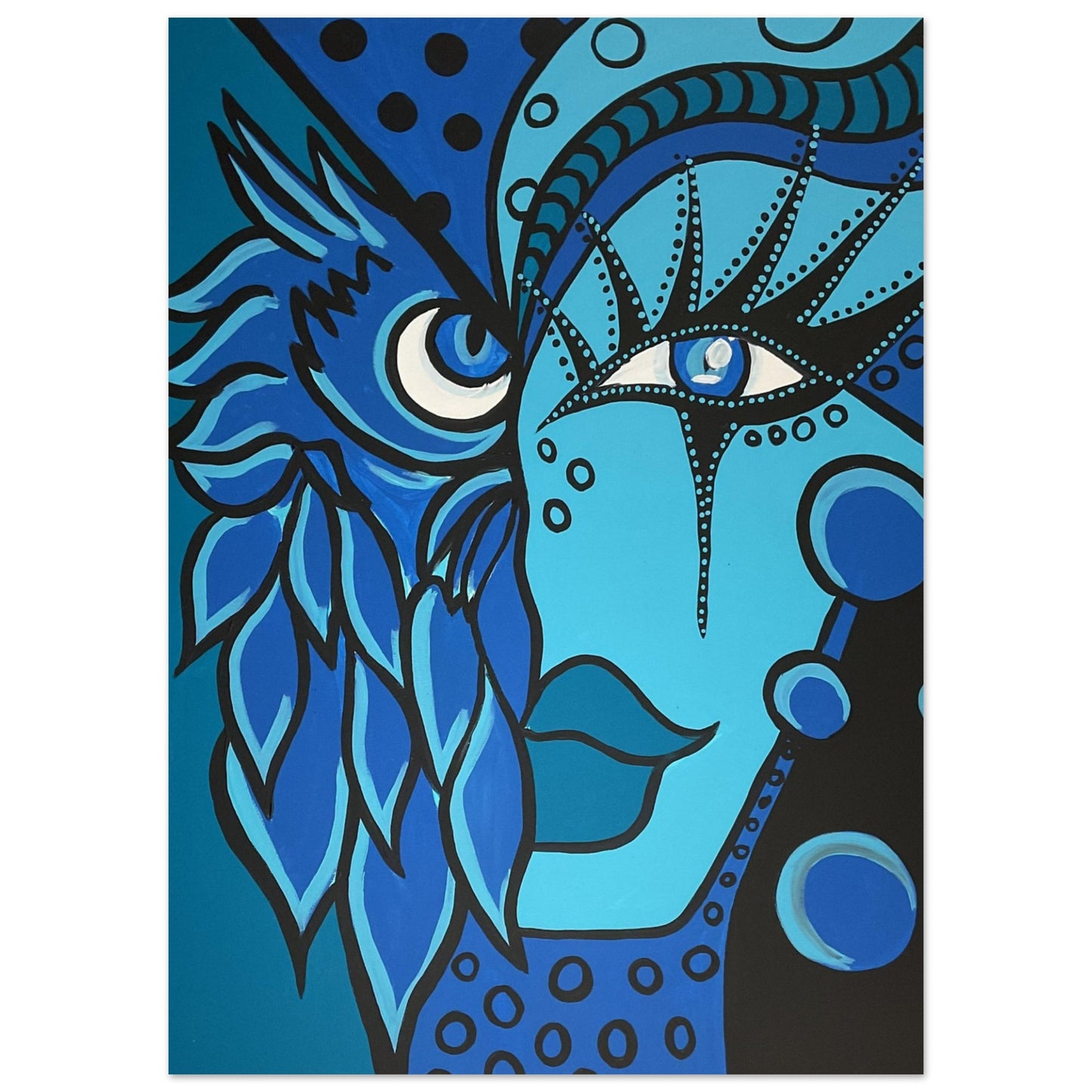Blue Owl Woman Premium Poster auf mattem Papier