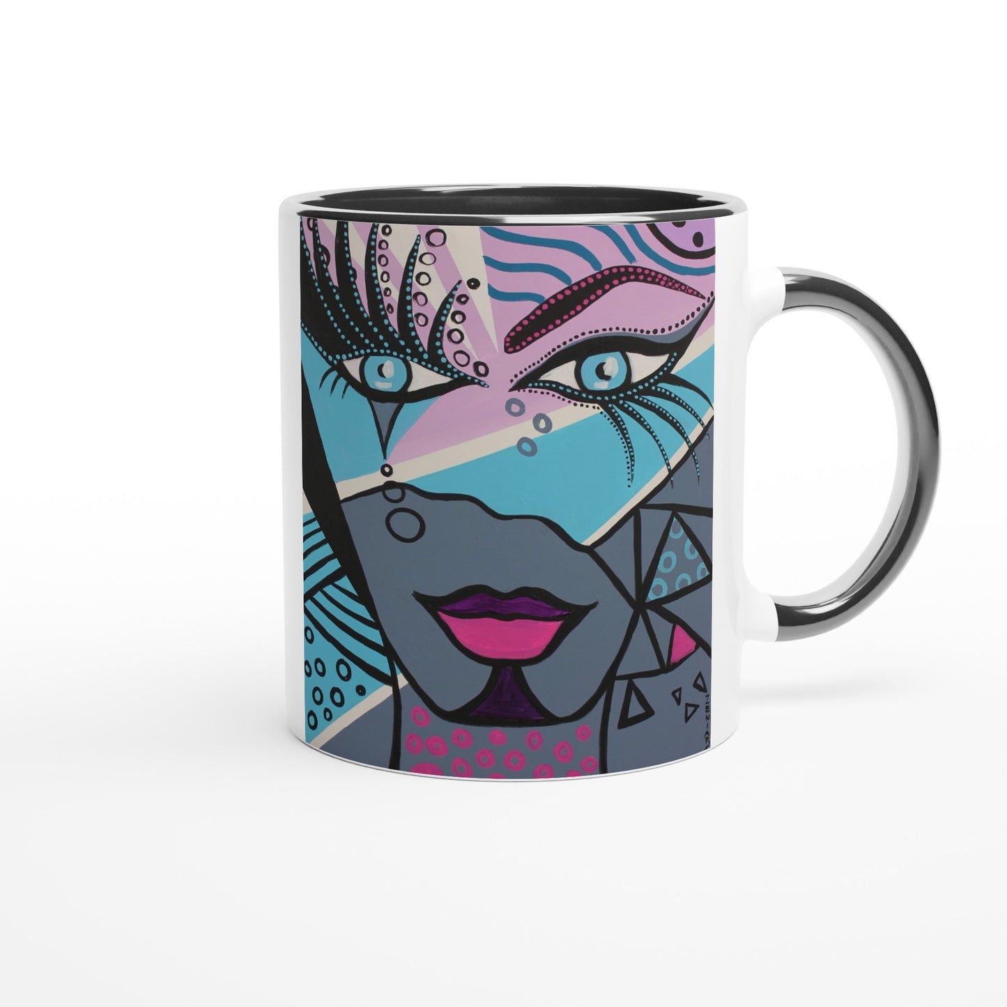 Aufnahme der rechten Seite von der Tasse Mirror Woman der Marke ZeniArt mit schwarzem Griff