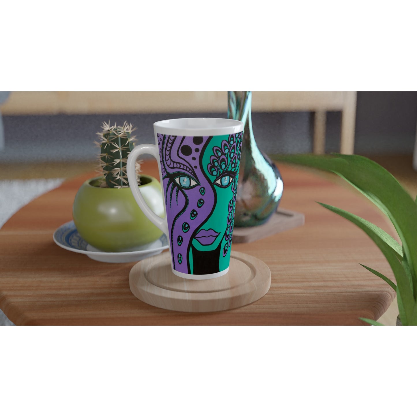 Weiße Latte-Tasse  Peacock Woman/Cheetah Woman 500 ml