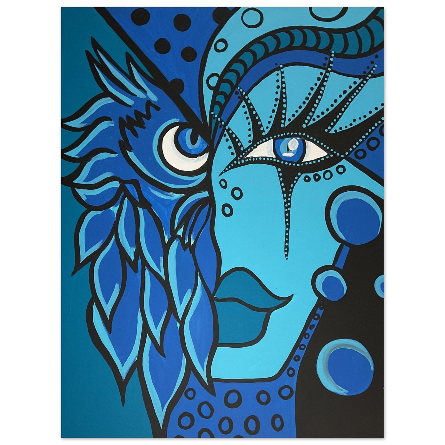 Blue Owl Woman Premium Poster auf mattem Papier