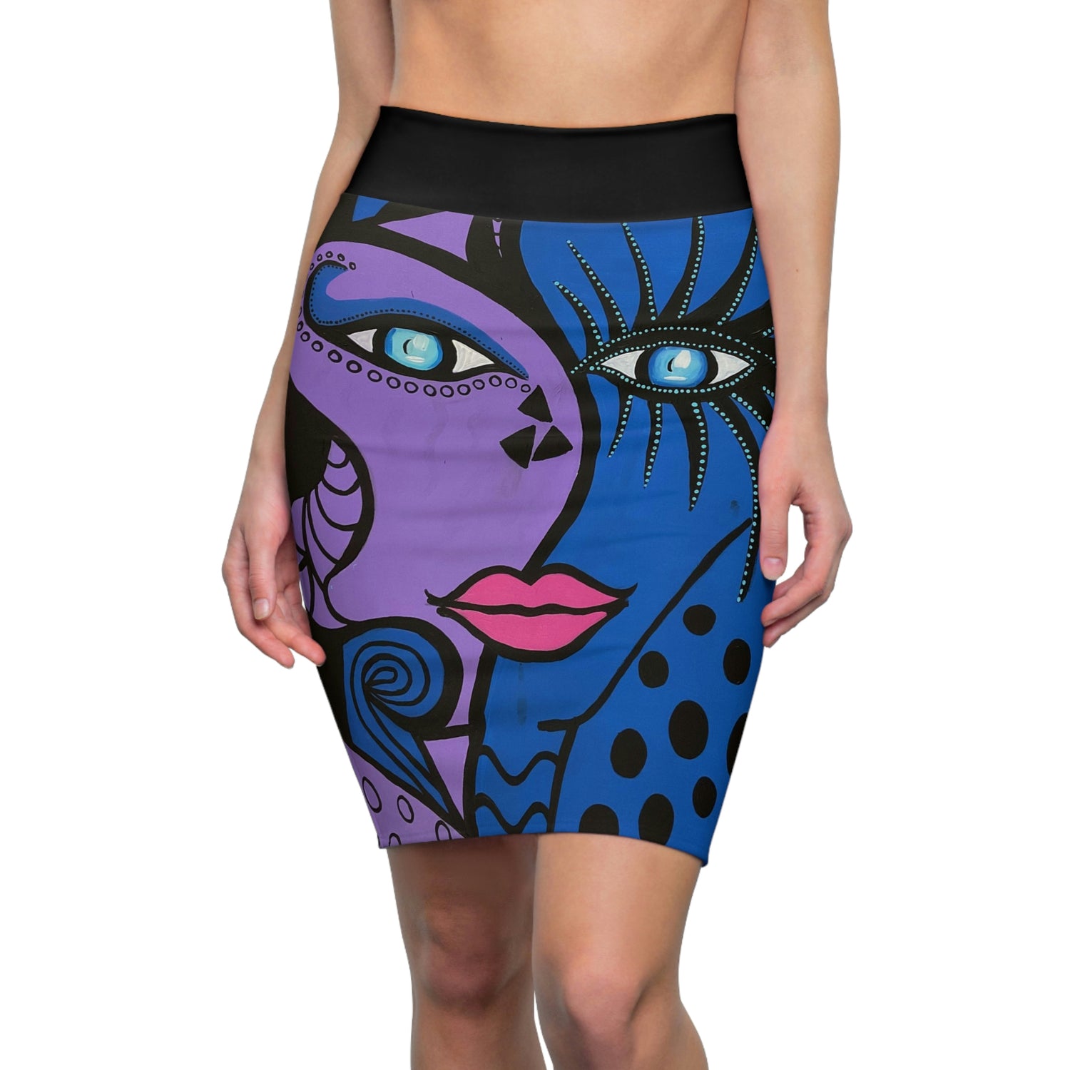 Vorderansicht des Bleistiftrocks Cobra/Cheetah Woman der Marke ZeniArt, dieser wird von einem Modell getragen