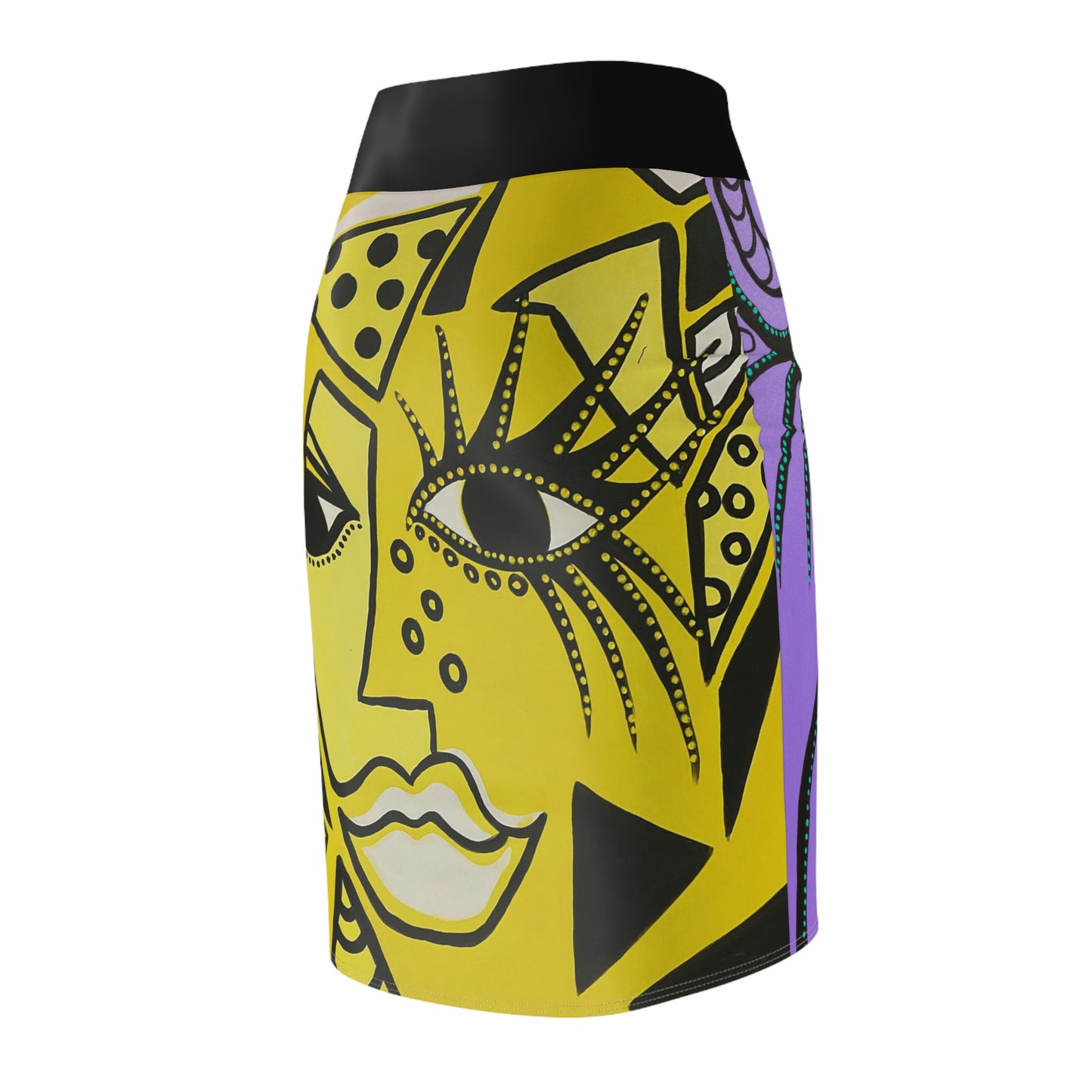 leicht seitliche Aufnahme des Diven Bleistiftrock Peacock/Cheetah Woman von ZeniArt