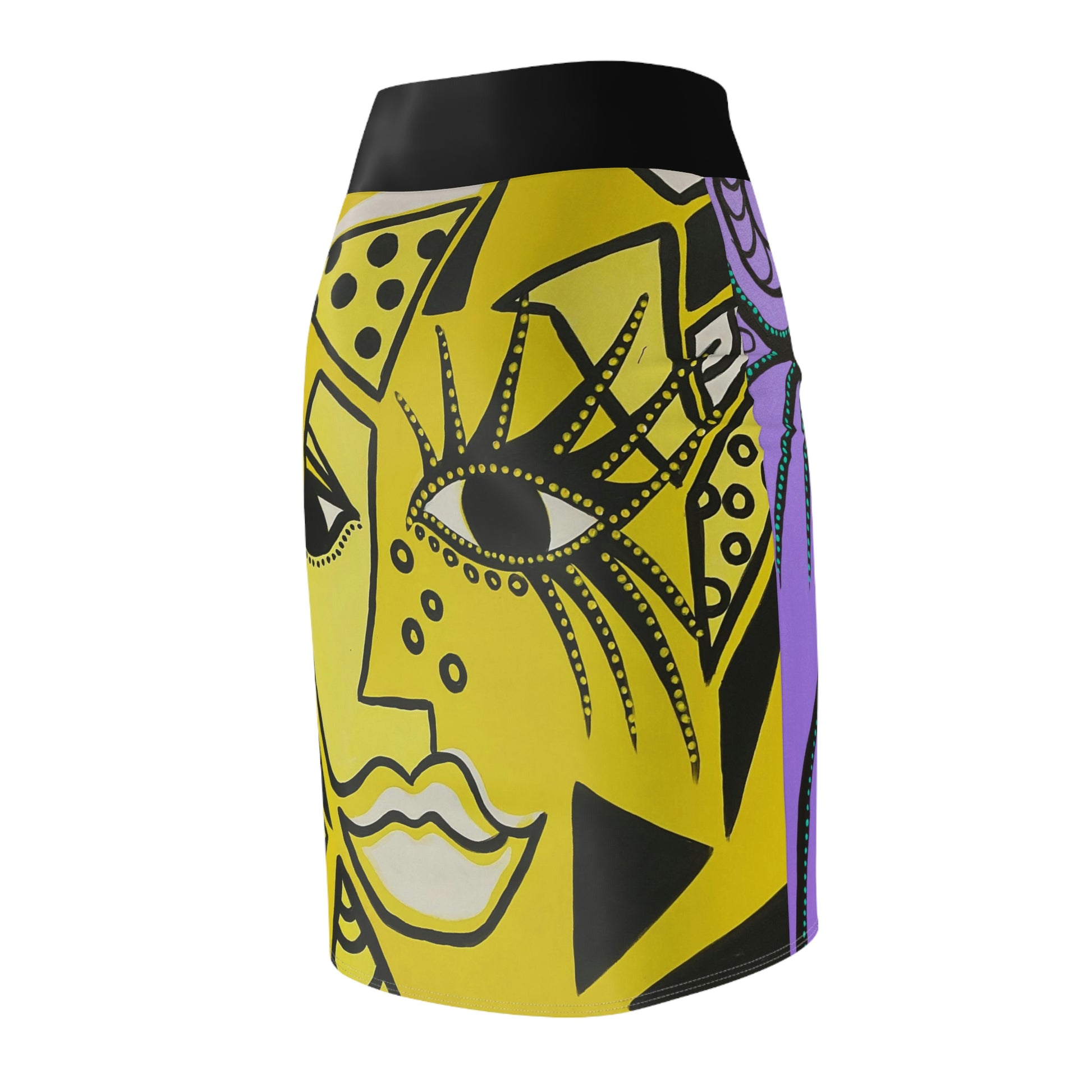 leicht seitliche Aufnahme des Diven Bleistiftrock Peacock/Cheetah Woman von ZeniArt