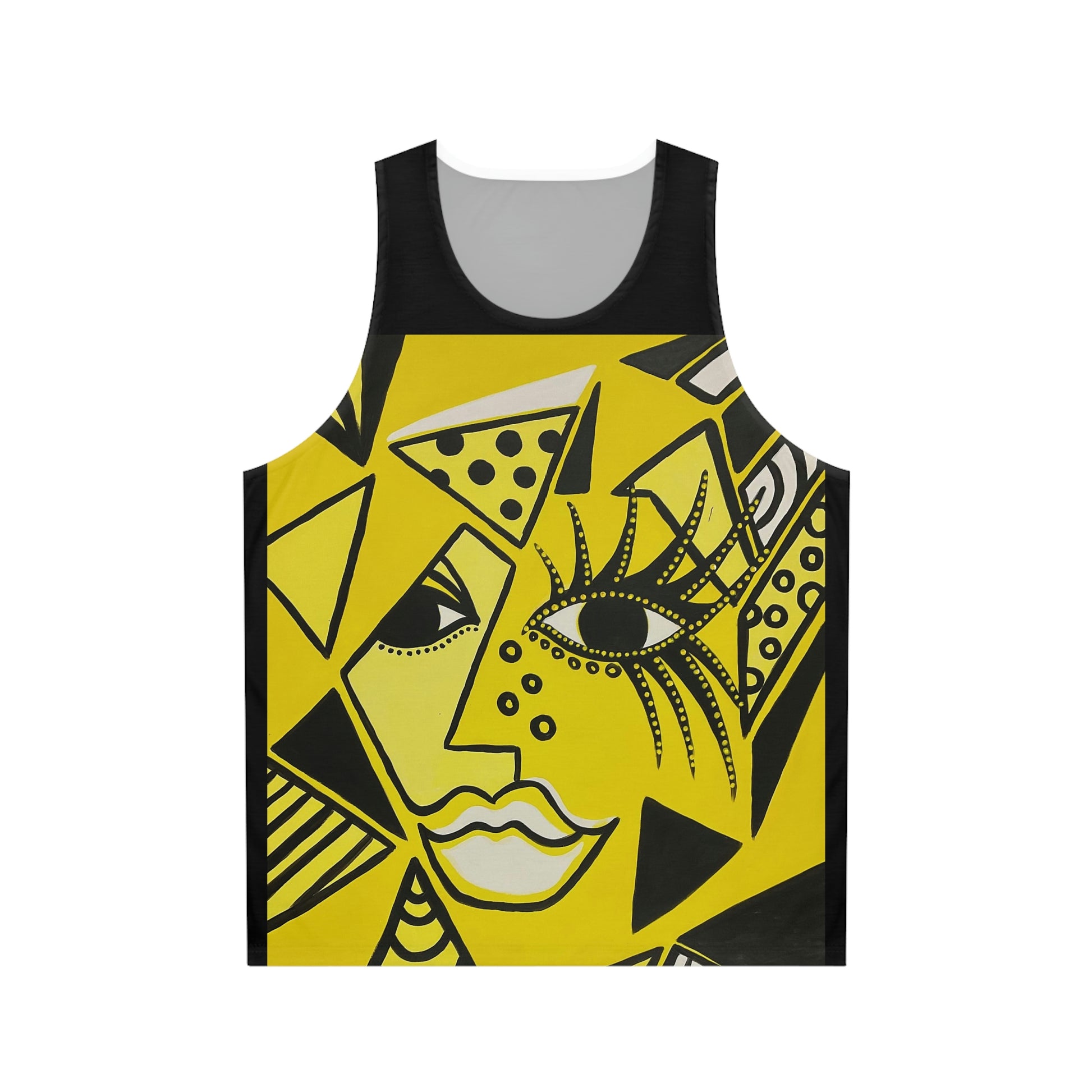 Vordere Sichtweise des Unisex Tank Top von ZeniArt Motiv Cheetah Woman