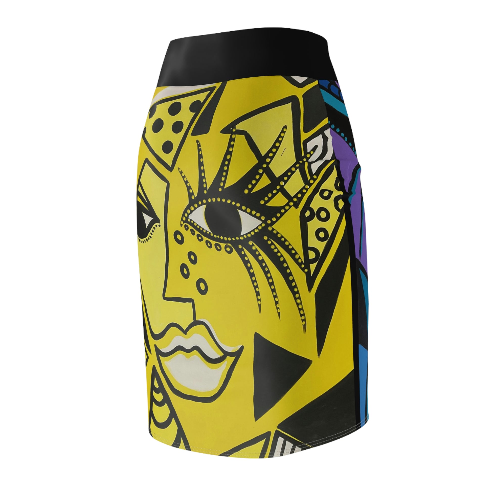Bleistiftrock Mictecacihuatl/Cheetah Woman von hinten aufgenommen. zu sehen ist das Motiv Cheetah Woman von ZeniArt