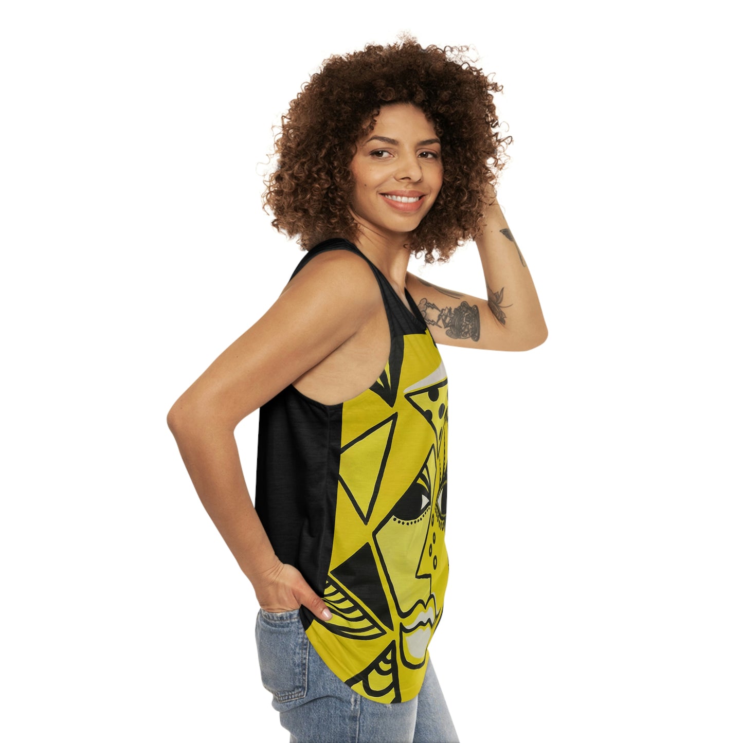 Seitenaufnahme des Tank top "cheetah Woman" tragendes Motdell