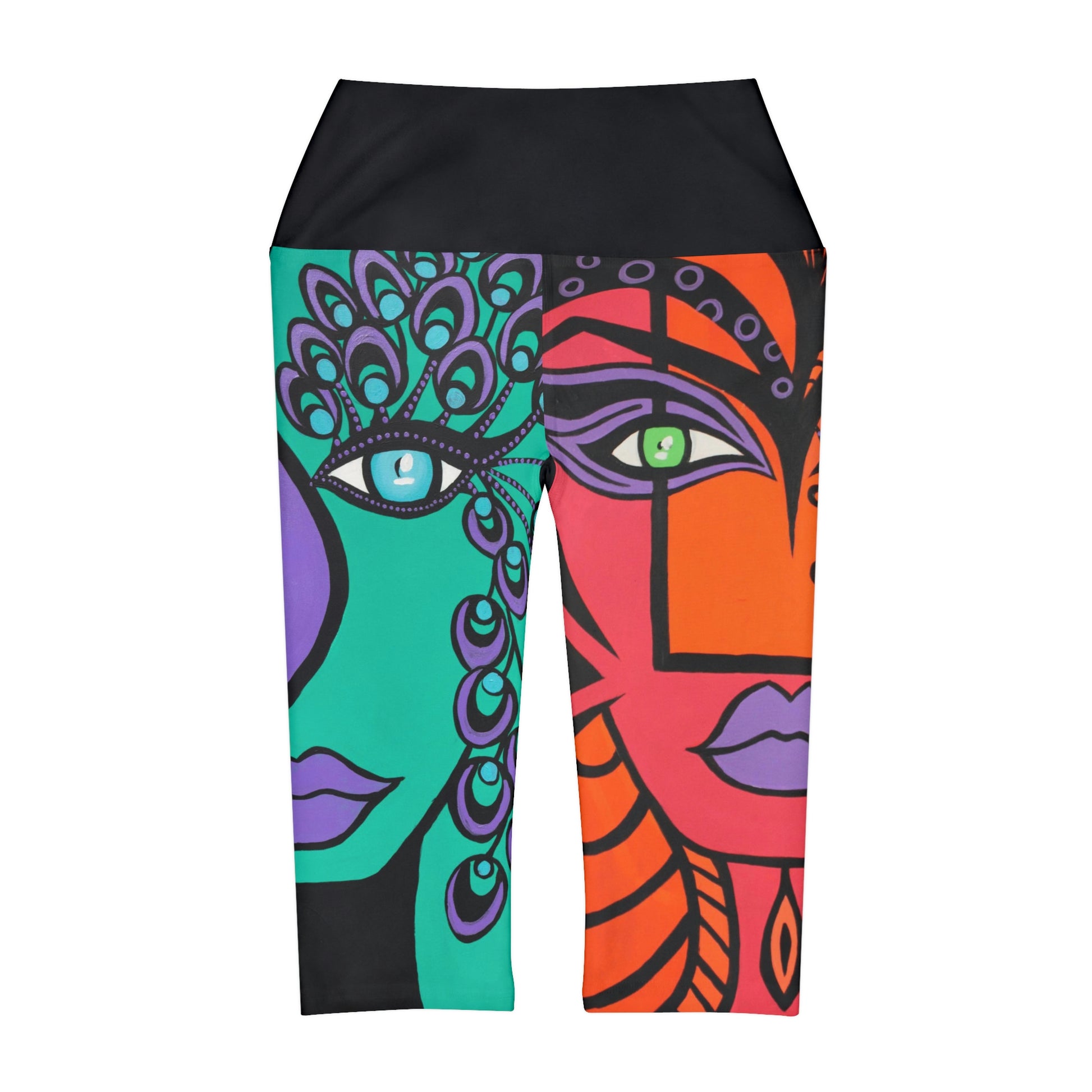 hintere Ansicht der  Yoga Capri Leggings Peacock Woman / Woman Of Lust der Marke ZeniArt mt hochgezogenen elastischen Bund