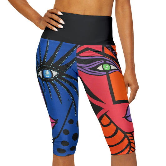 vordere Aufnahme eines Models mit einer ausgefallenen aop Yoga capri legging der Marke ZeniArt