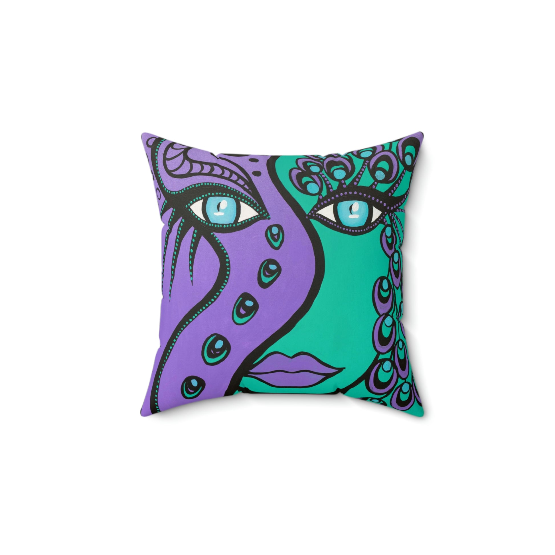 Frontaufnahme des Peacock Woman Kissen von ZeniArt
